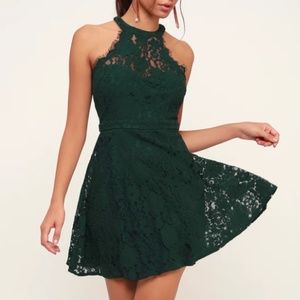 Lulu's Forest Green Lace Skater Dress Size S NWT